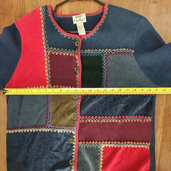Koret City Blues Women Large Patchwork Crochet Cardigan Sweater Vintage - Picture 10 of 13
